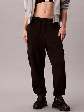 NWOT! Calvin Klein Women's Archive Logo French Terry Cargo Joggers Black Small